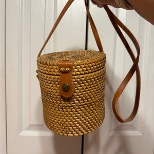 Brown Woven Rattan Crossbody Bag